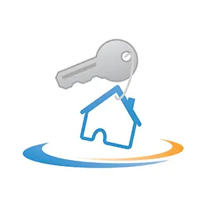 A graphic of a key with a house connected to it representing the Online Homebuyer Education Course.
