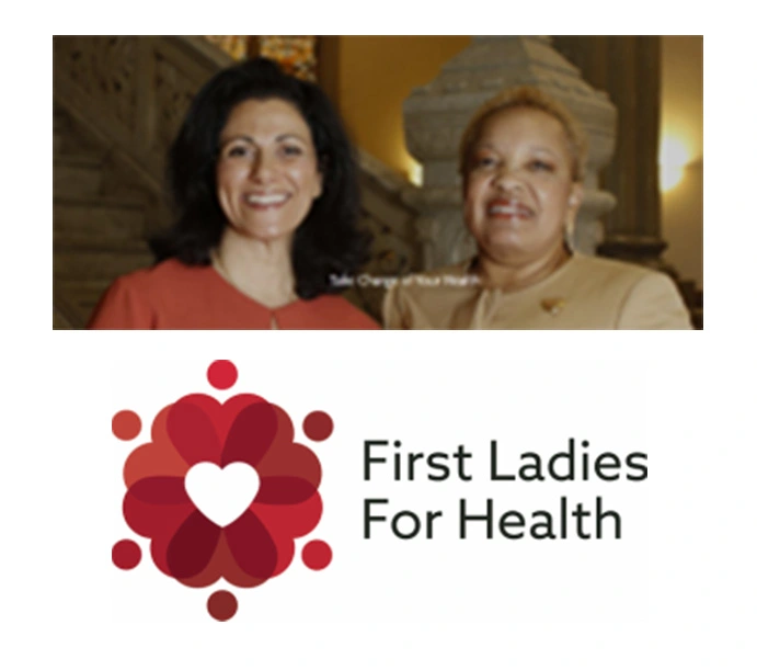 Barbara Lynch and Dena Cranley smiling. The logo for First Ladies For Health at the bottom.
