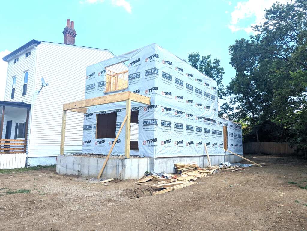 1789 Agnes Street home with the walls up. These are built using green technology