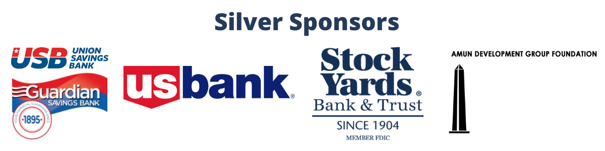 Working In Neighborhoods' Silver Sponsors for the 45th Anniversary Celebration. Union Savings and Guardian Savings Banks, Stock Yards Bank & Trust, U.S. Bank, and Amun Development Group Foundation.