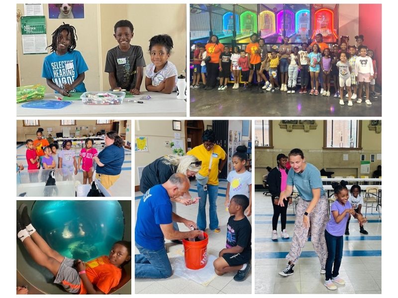 A collage of pictures from Working In Neighborhoods' 2024 Summer Camp.