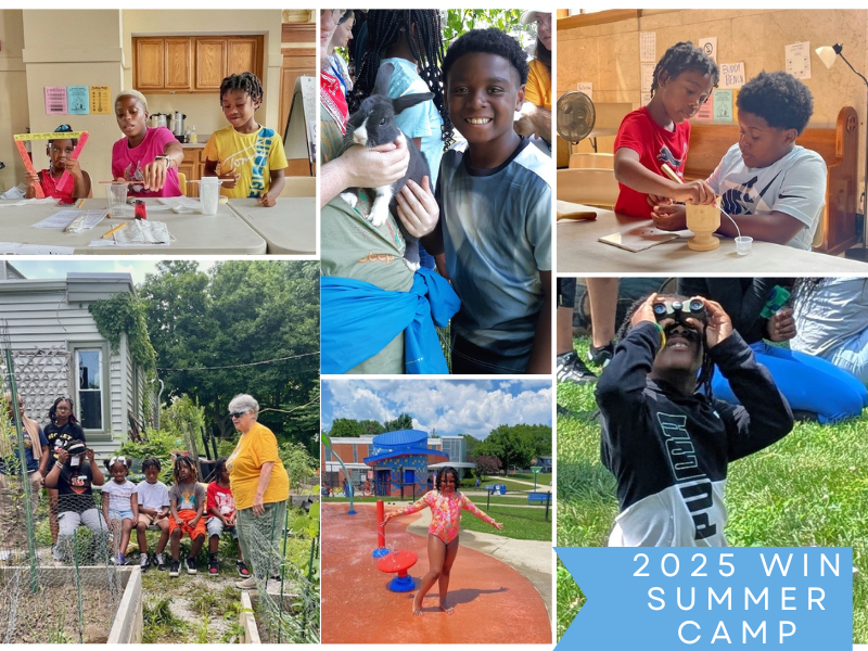 A collage of pictures from summer camp. Text reads "2025 WIN Summer Camp."