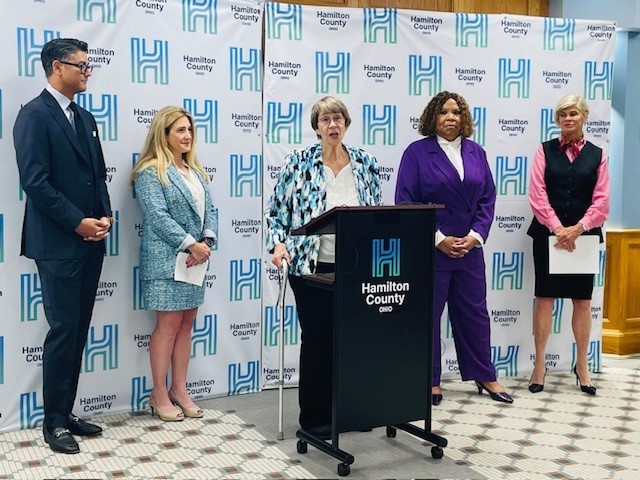 A group of intergovernmental officials announcing Cincinnati's Property Tax Relief Program